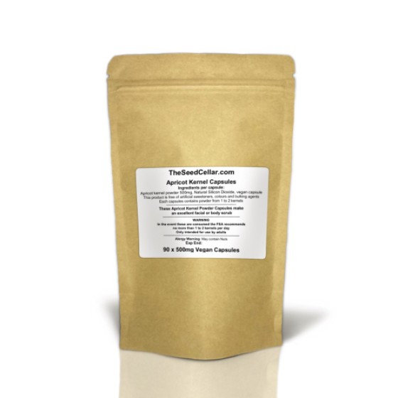 Kapsul Inti Aprikot - Bubuk Murni, Setiap Kapsul Mengandung 50mg Vitamin B17 - 500mg x 90 Kapsul